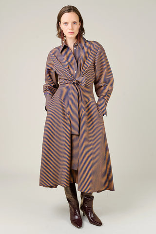VI.VE.RE Alara Tie Front Shirt Dress - Navy / Brown