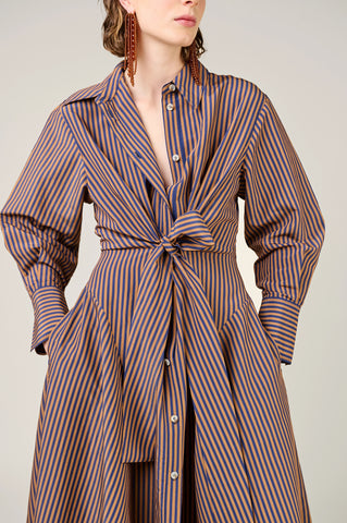 VI.VE.RE Alara Tie Front Shirt Dress - Navy / Brown