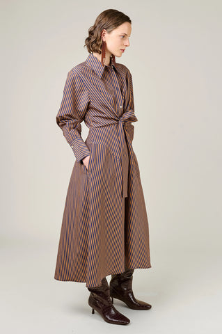 VI.VE.RE Alara Tie Front Shirt Dress - Navy / Brown