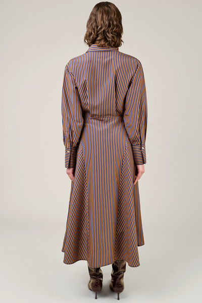 VI.VE.RE Alara Tie Front Shirt Dress - Navy / Brown