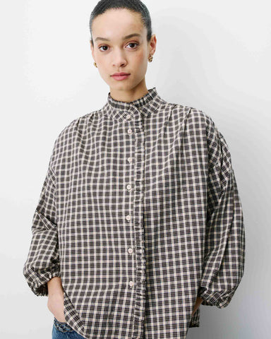 Grace & Mila Adelie Checked Buttoned Blouse - Latte