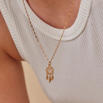 ChloBo Delicate Cube Chain Dream Catcher Necklace - Gold