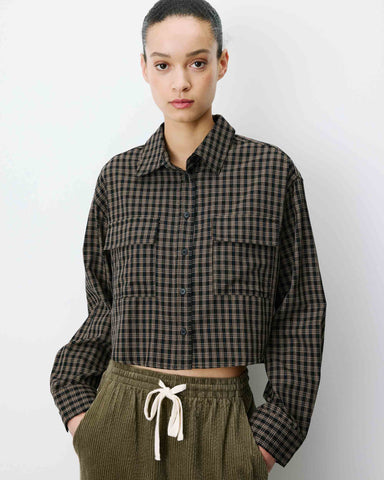 Grace & Mila Azelle Cropped Checked Shirt - Black