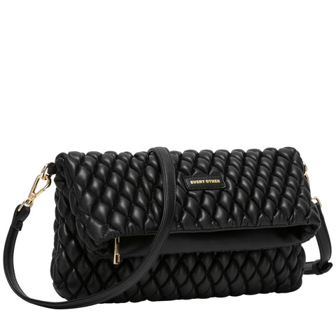 Every Other Quilted Flap Over Clutch Cross Body Bag - Black