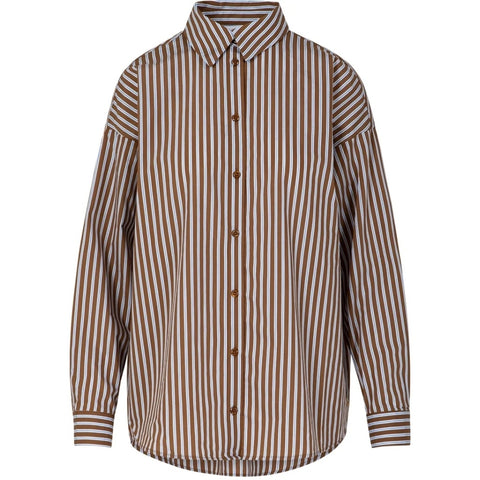 Coster Copenhagen Boxy Classic Shirt in Stripes - Brown / Blue