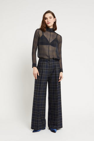 Ottod'Ame Printed Check Wide Leg Trousers - Check