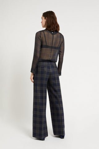 Ottod'Ame Printed Check Wide Leg Trousers - Check
