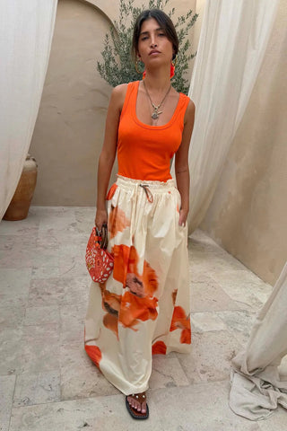 Never Fully Dressed Blurred Floral Midi Skirt - Ecru