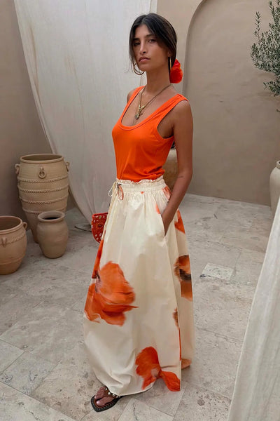 Never Fully Dressed Blurred Floral Midi Skirt - Ecru