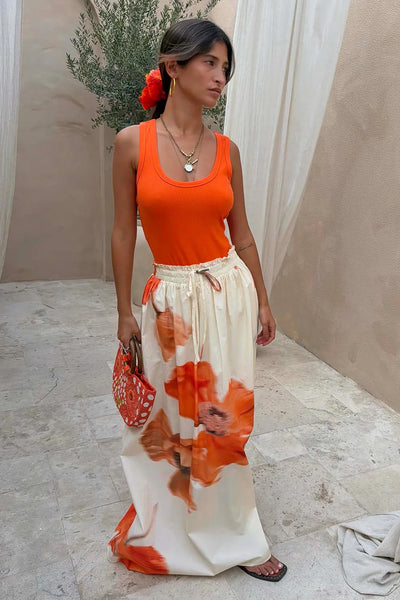 Never Fully Dressed Blurred Floral Midi Skirt - Ecru