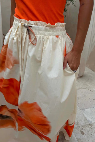 Never Fully Dressed Blurred Floral Midi Skirt - Ecru