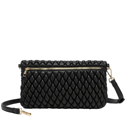 Every Other Quilted Flap Over Clutch Cross Body Bag - Black