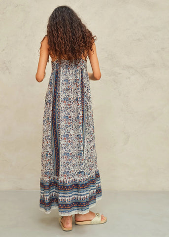 M.A.B.E. Apparel Cass Print Maxi Sundress - Indigo / Rust