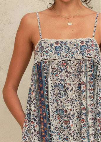 M.A.B.E. Apparel Cass Print Maxi Sundress - Indigo / Rust