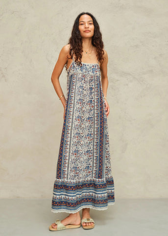 M.A.B.E. Apparel Cass Print Maxi Sundress - Indigo / Rust