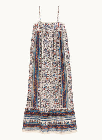 M.A.B.E. Apparel Cass Print Maxi Sundress - Indigo / Rust