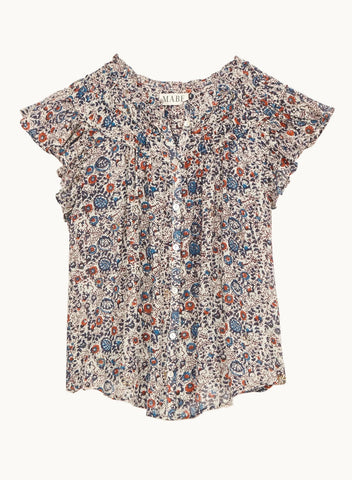 M.A.B.E. Cass Print Frill Top - Indigo / Rust
