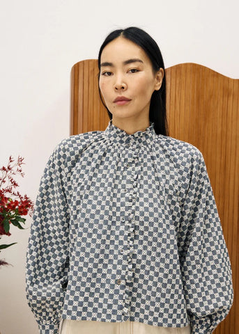 FRNCH Zinnia Blue Check Shirt - Denim Blue