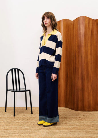 FRNCH Suki Wide Leg Jean - Dark Denim