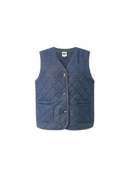 FRNCH Baudelaire Quilted Vest - Denim Blue