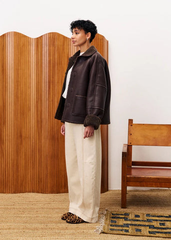 FRNCH Honeybush Faux Shearling Coat - Chocolate