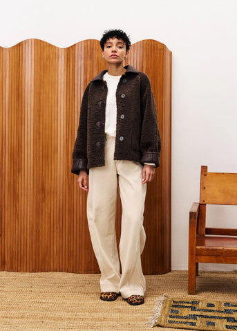 FRNCH Honeybush Faux Shearling Coat - Chocolate