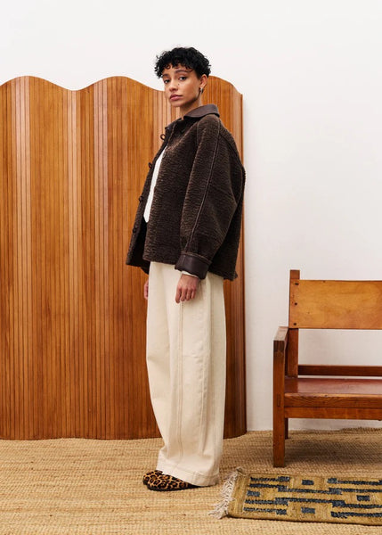 FRNCH Honeybush Faux Shearling Coat - Chocolate