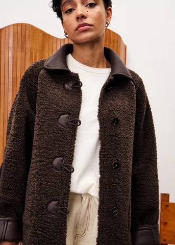 FRNCH Honeybush Faux Shearling Coat - Chocolate