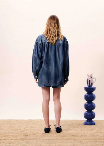FRNCH Chicamia Denim Shorts - Navy Stripe