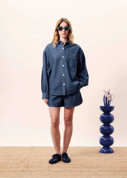 FRNCH Chicamia Denim Shorts - Navy Stripe
