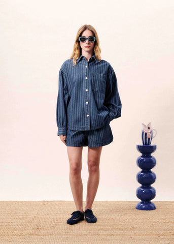 FRNCH Chicamia Denim Shorts - Navy Stripe