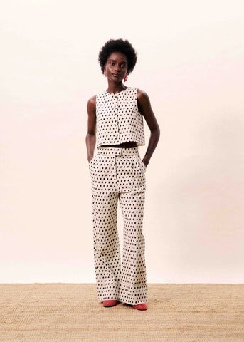 FRNCH Isolde Wide Leg Trousers Geo Print - Ecru / Black