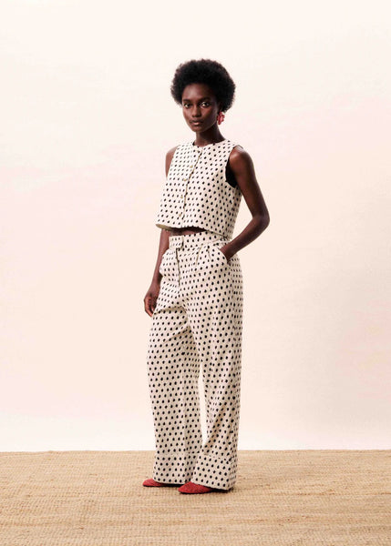 FRNCH Isolde Wide Leg Trousers Geo Print - Ecru / Black