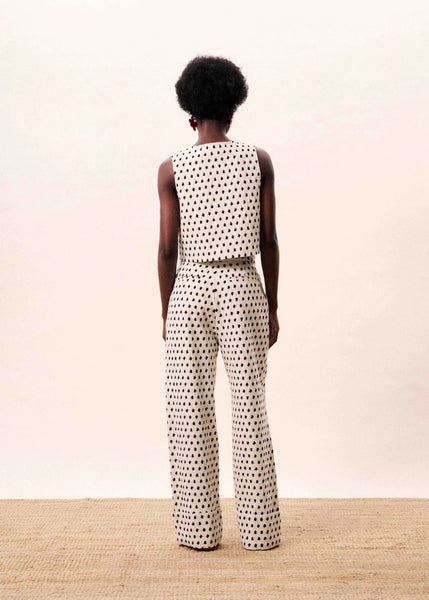 FRNCH Isolde Wide Leg Trousers Geo Print - Ecru / Black