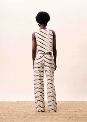 FRNCH Isolde Wide Leg Trousers Geo Print - Ecru / Black