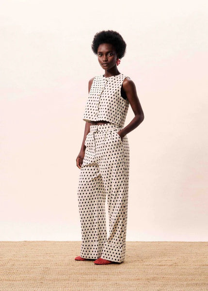 FRNCH Isolde Wide Leg Trousers Geo Print - Ecru / Black