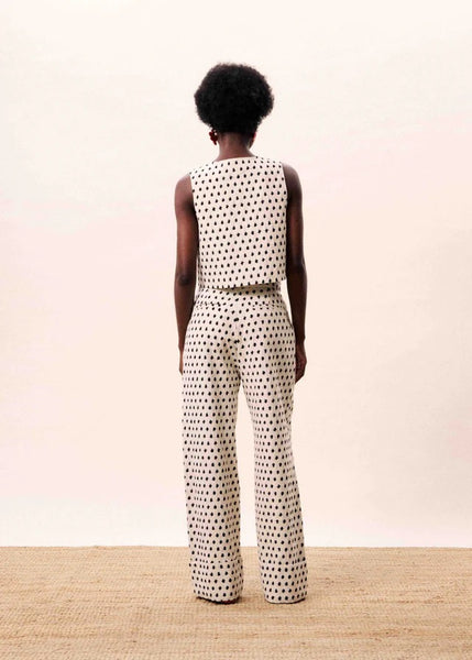 FRNCH Isolde Wide Leg Trousers Geo Print - Ecru / Black