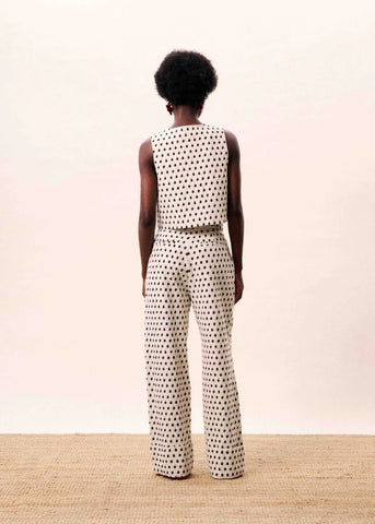 FRNCH Isolde Wide Leg Trousers Geo Print - Ecru / Black