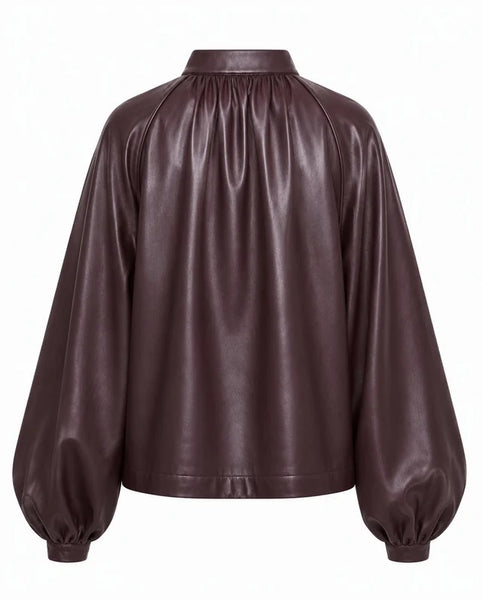 FRNCH Seorak Pleather Blouse - Fig