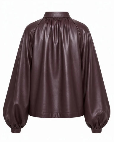 FRNCH Seorak Pleather Blouse - Fig