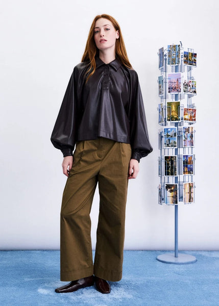 FRNCH Seorak Pleather Blouse - Fig