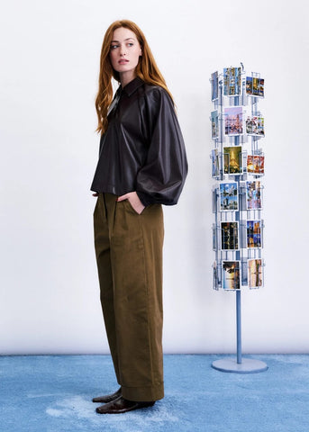 FRNCH Seorak Pleather Blouse - Fig