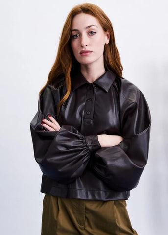 FRNCH Seorak Pleather Blouse - Fig
