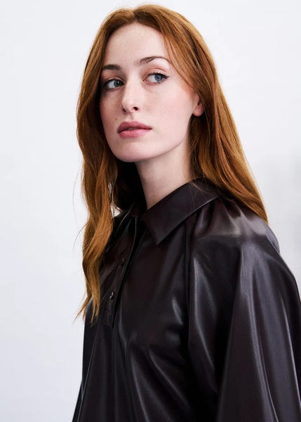 FRNCH Seorak Pleather Blouse - Fig