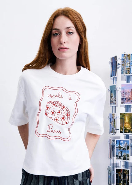 FRNCH Suitcase Embroidered  T-Shirt - Creme