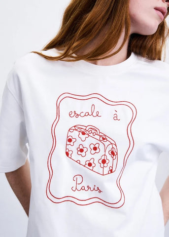 FRNCH Suitcase Embroidered  T-Shirt - Creme