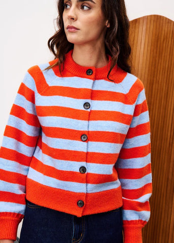 FRNCH Morand Stripe Knitted Cardigan - Rouge