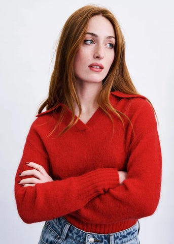 FRNCH Polo Knitted Mirai Sweater - Red