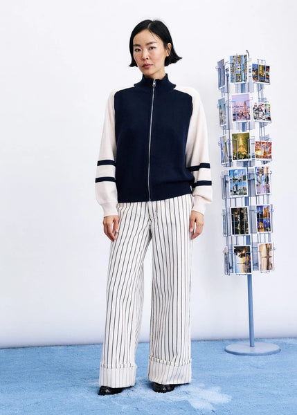 FRNCH Navy Blue Timbre Knitted Zip Through