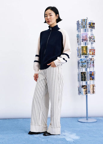 FRNCH Navy Blue Timbre Knitted Zip Through